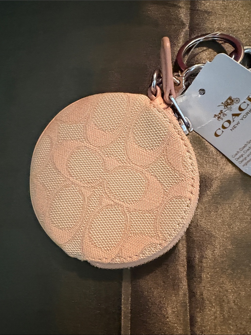 Coach Round Signature Coin Pouch Keyring - Light Pink - Picture 4 of 7